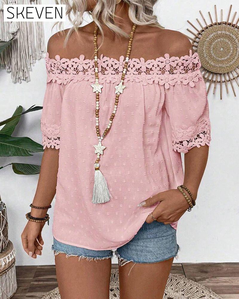 One-Shoulder Lace 3d Flower Blouse
