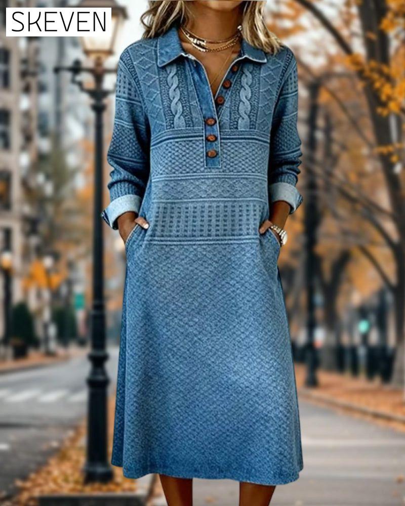 Modisches Kleid mit halber Knopfleiste und Revers