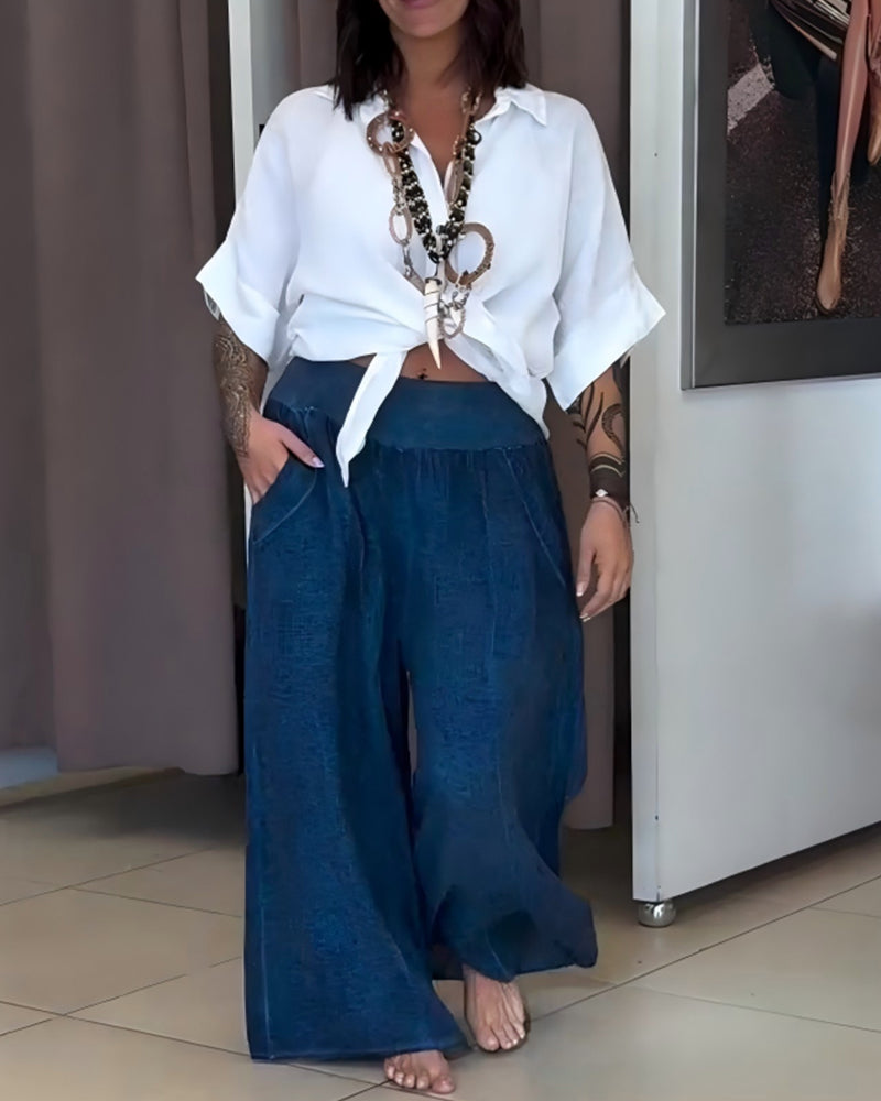 Retro High Waist Wide Leg Pants
