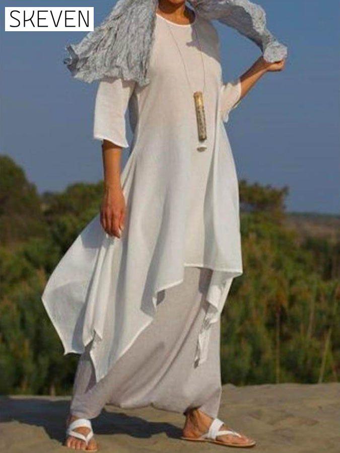 Casual Solid Resort Dress cotton linens