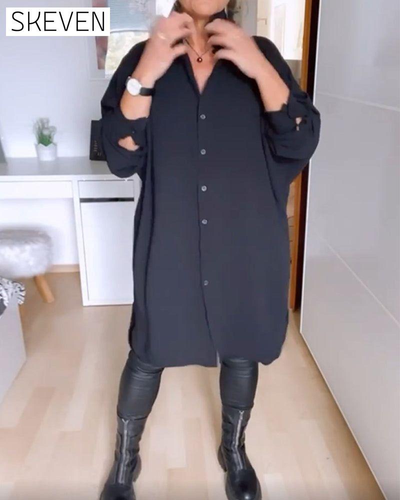 einfarbiges, lässiges Hemdkleid mit Knöpfen