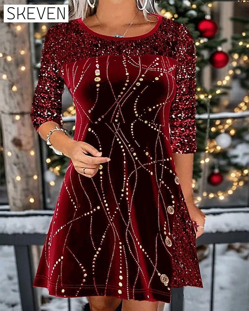 Sequined Velvet Paneled Dress