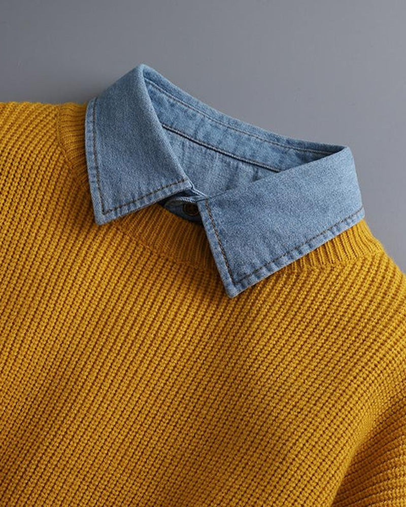 Classic Edgy Denim False Collar