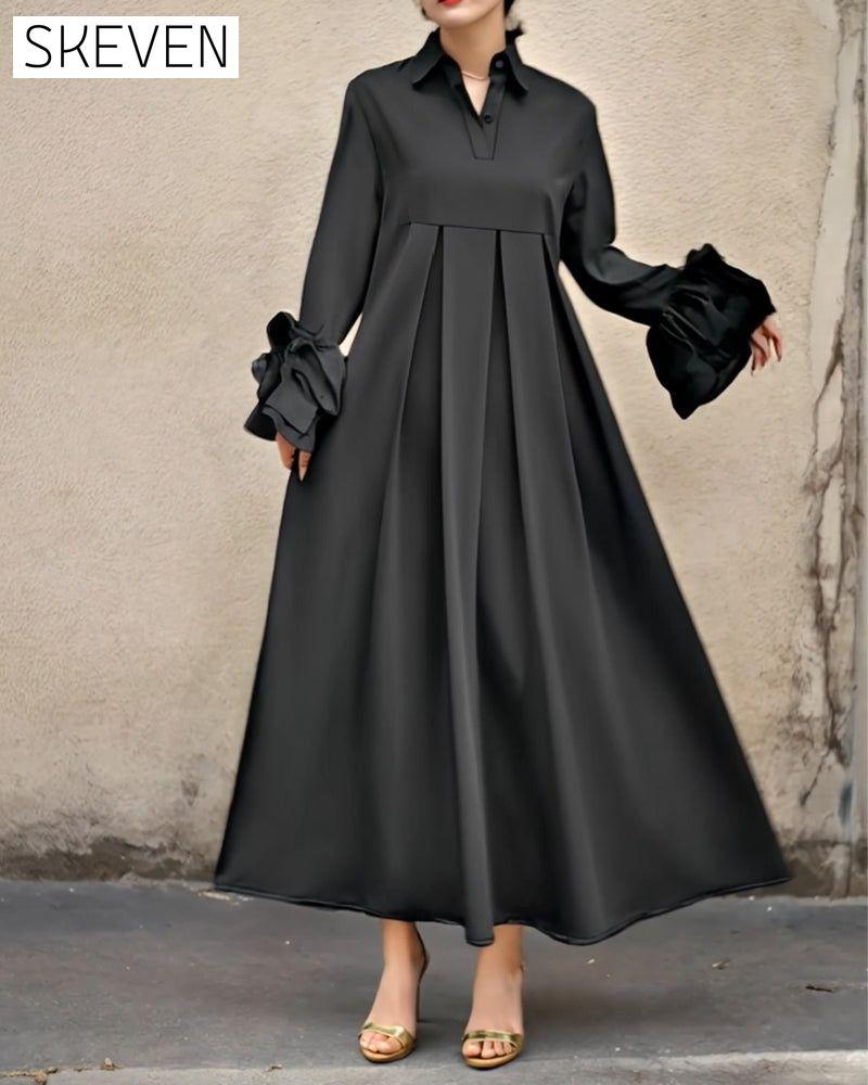 Modisches Hemdkragenkleid mit ausgestelltem Rock