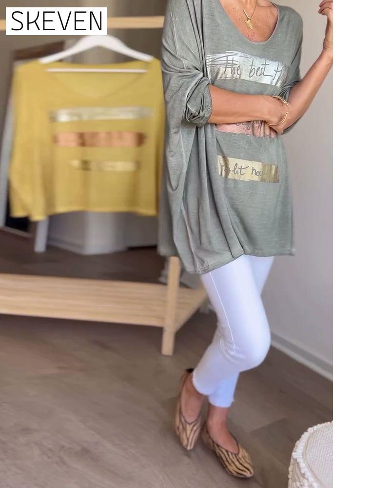 Long sleeve round neck letter print top