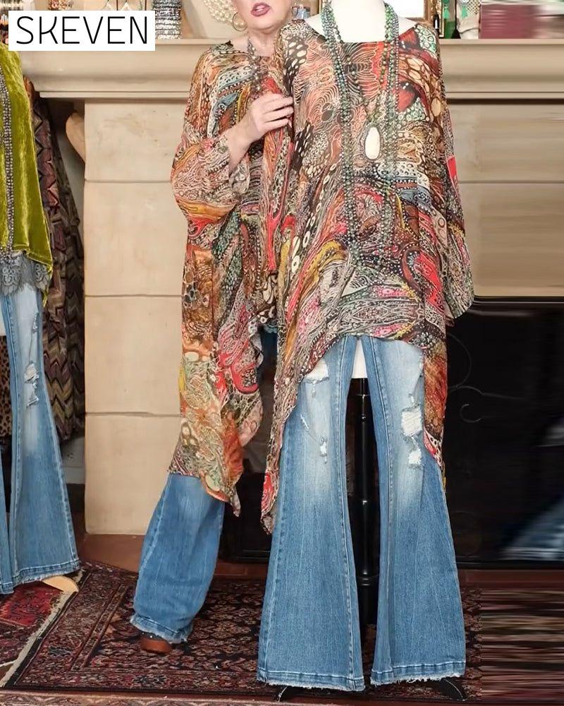 Lockere Bluse mit Fledermausärmeln und Print