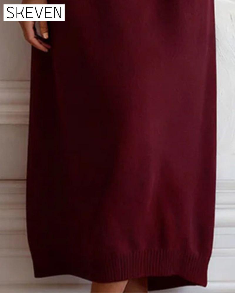 Rundhals-Strickkleid in Unifarbe