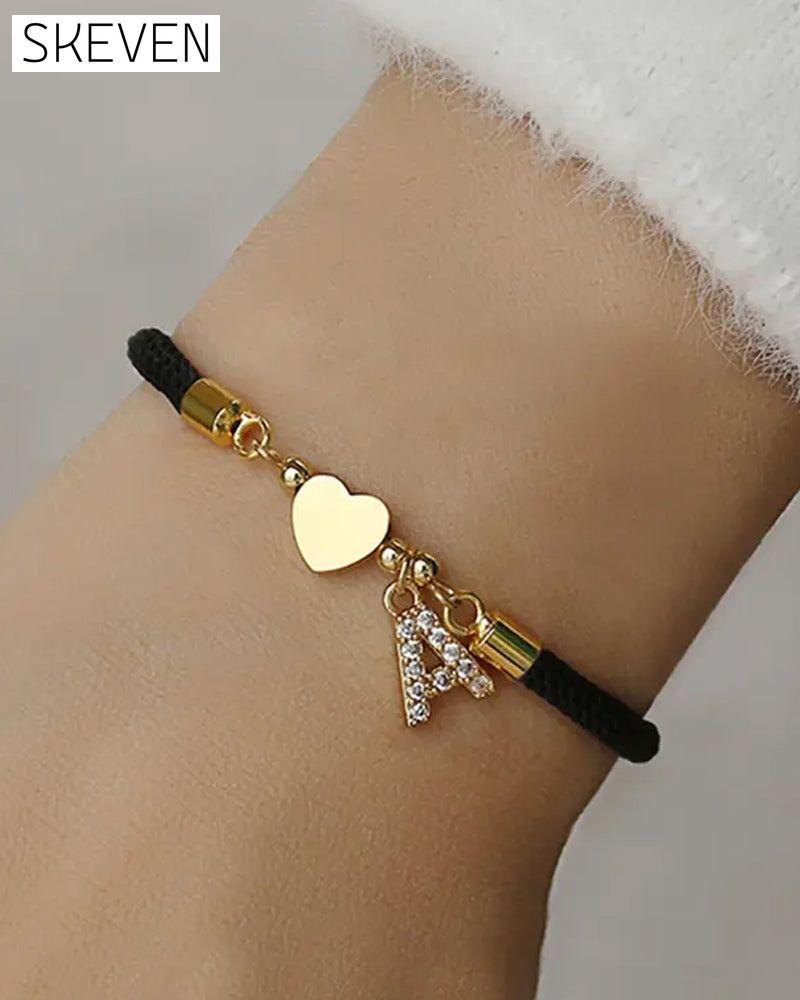 Initial Heart Charm Link Fashionable Bracelet