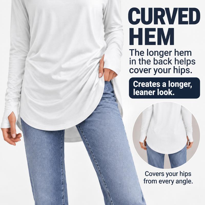 💖This week's Hot Sales - Only ￡13.99✨🍂Women's Casual Crewneck Long Sleeve Top With Thumb Holes and Curved Hem