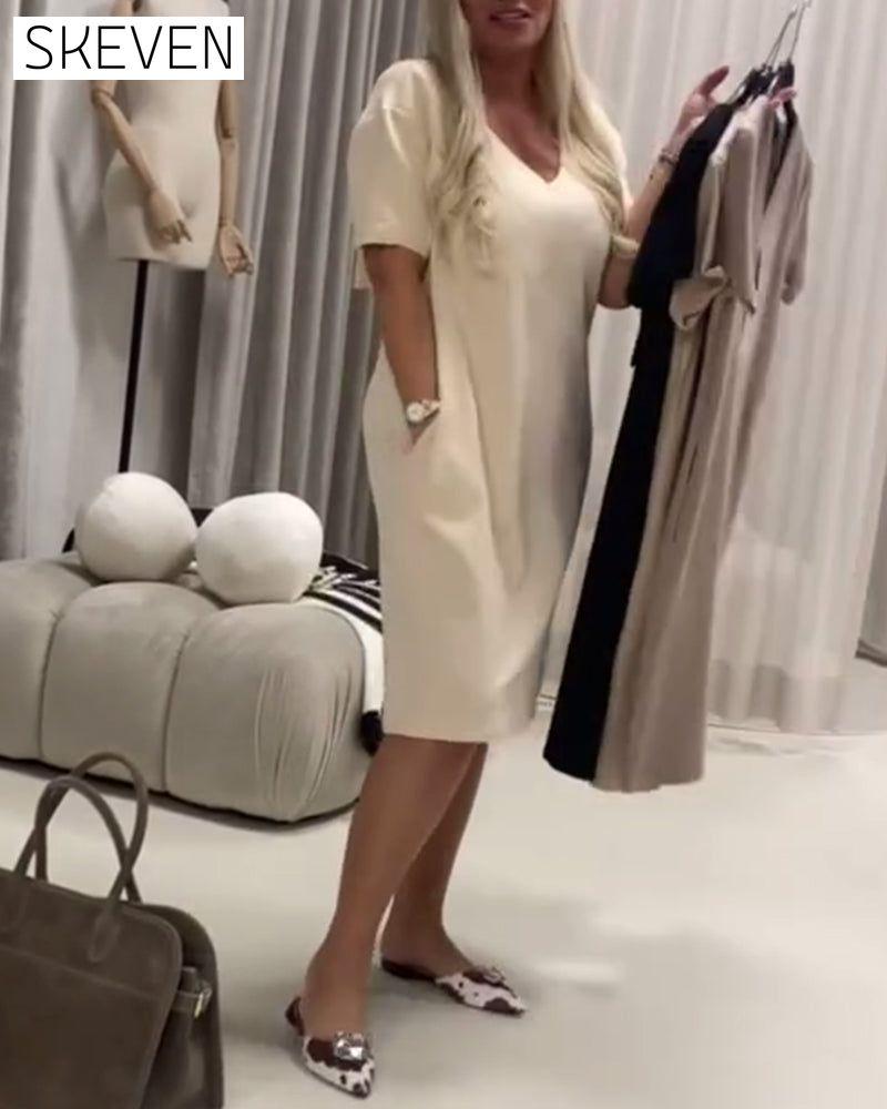 Fashionable And Elegant V-Neck Casual Dress