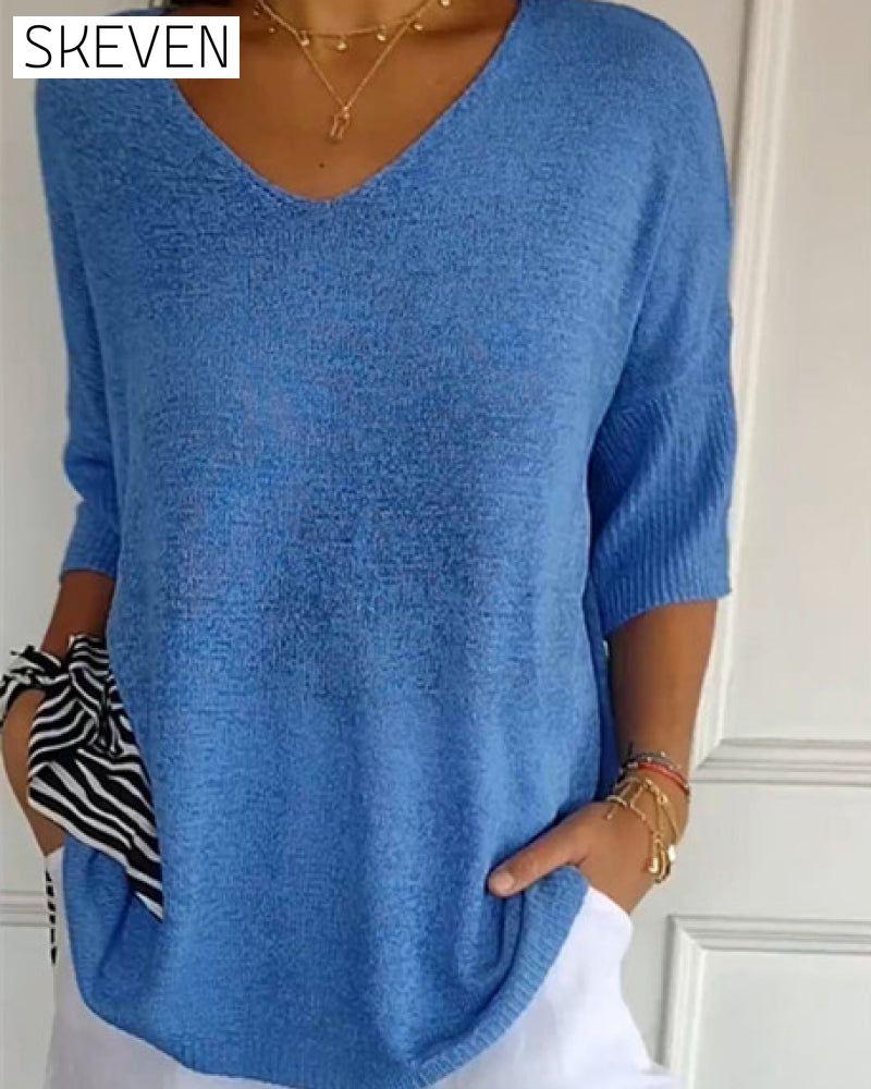 💖 Stricktop in Unifarbe mit V-Ausschnitt