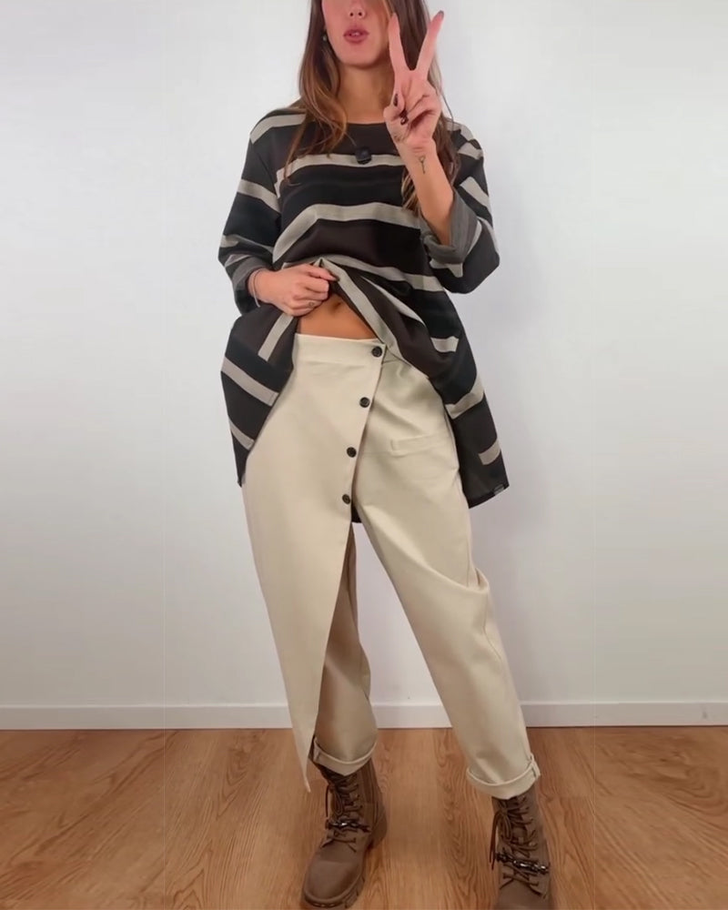 Designer-Style Irregular-Cut Carrot Pants