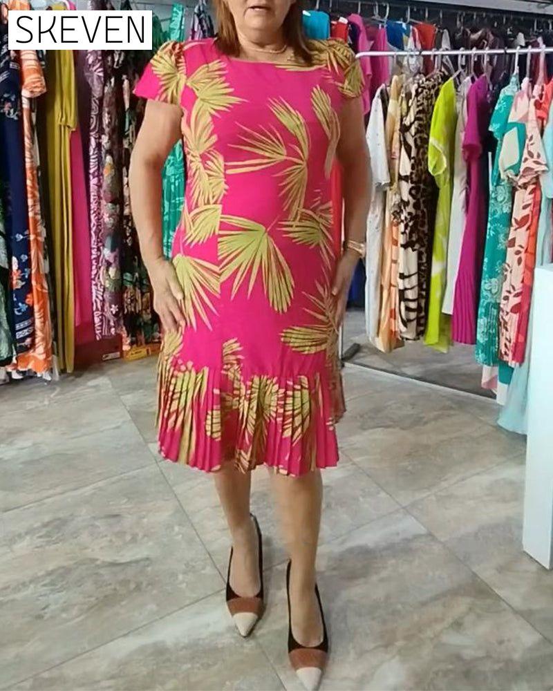 Kurzärmeliges, plissiertes Freizeitkleid