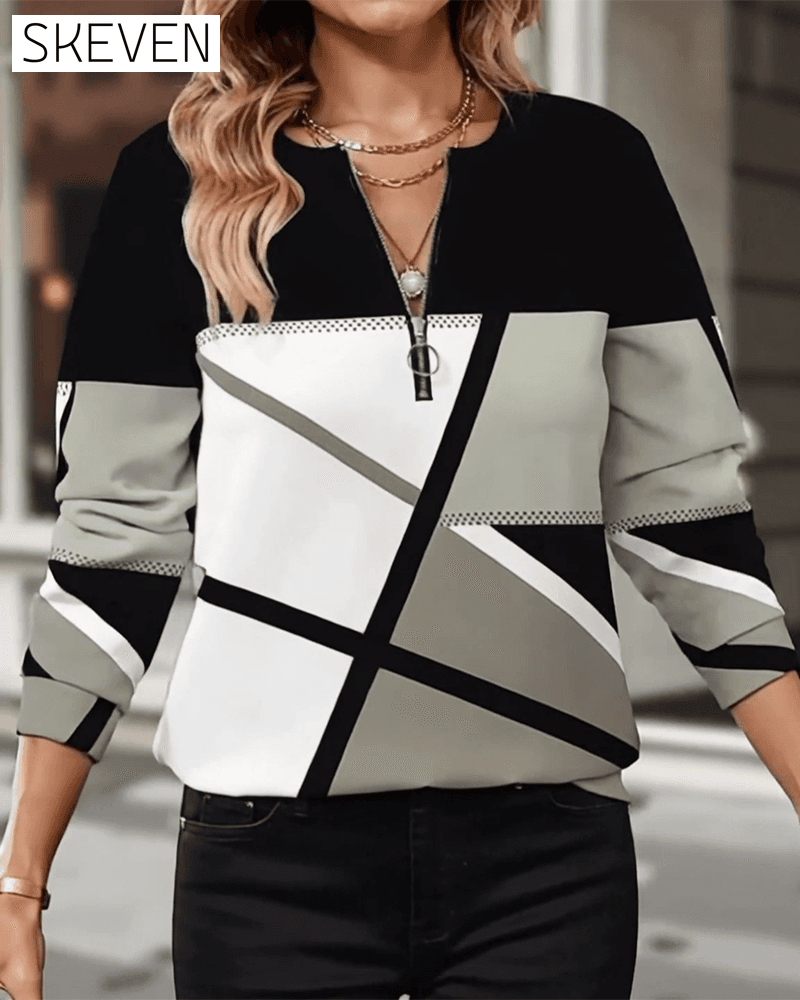 Zippered Geometric Pattern T-Shirt