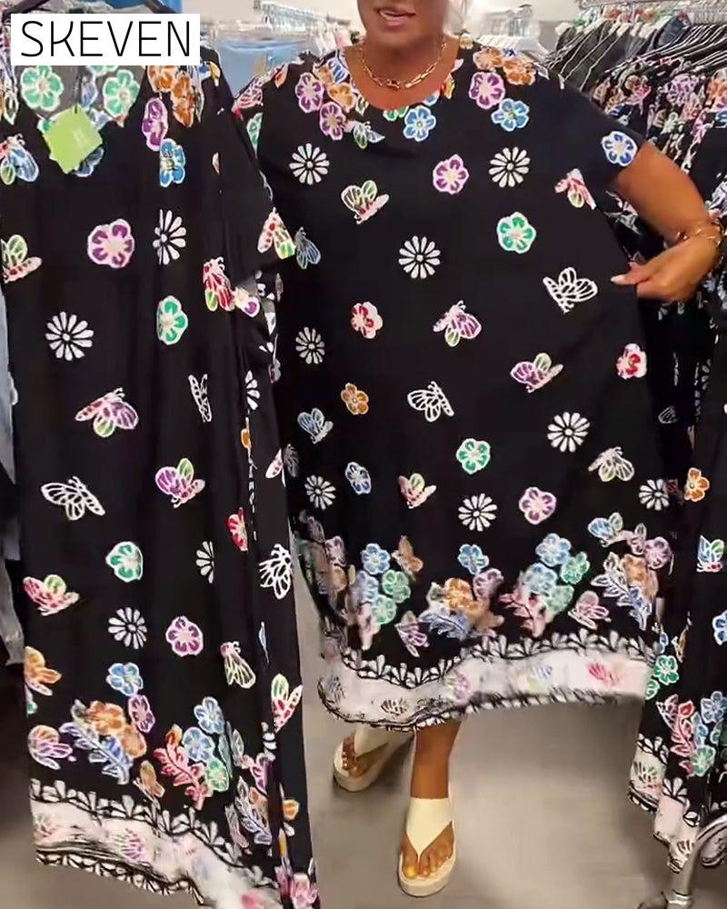 Oversized bedrucktes, lockeres Kleid