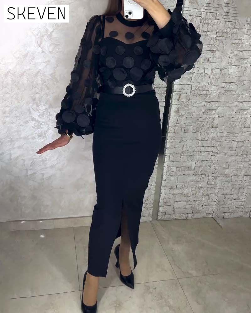 Robe cintrée à manches lanternes style français