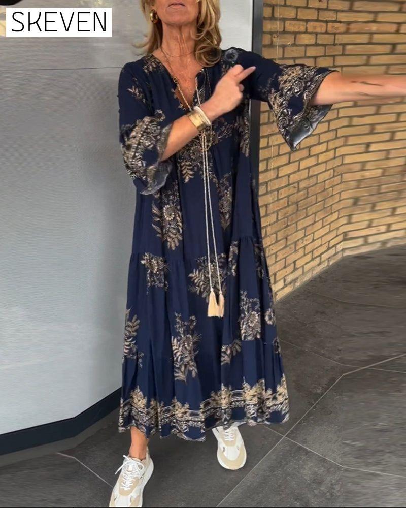 V-neck Vintage Loose Dress