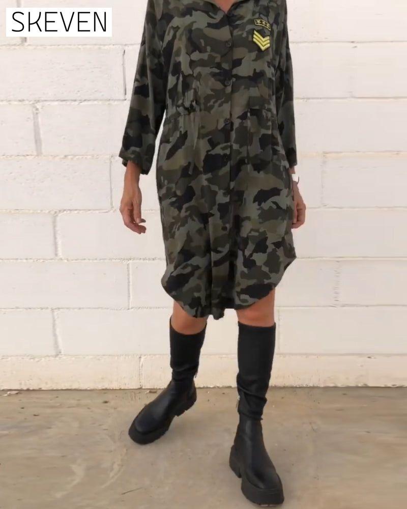 Langarmkleid mit Camouflage-Print