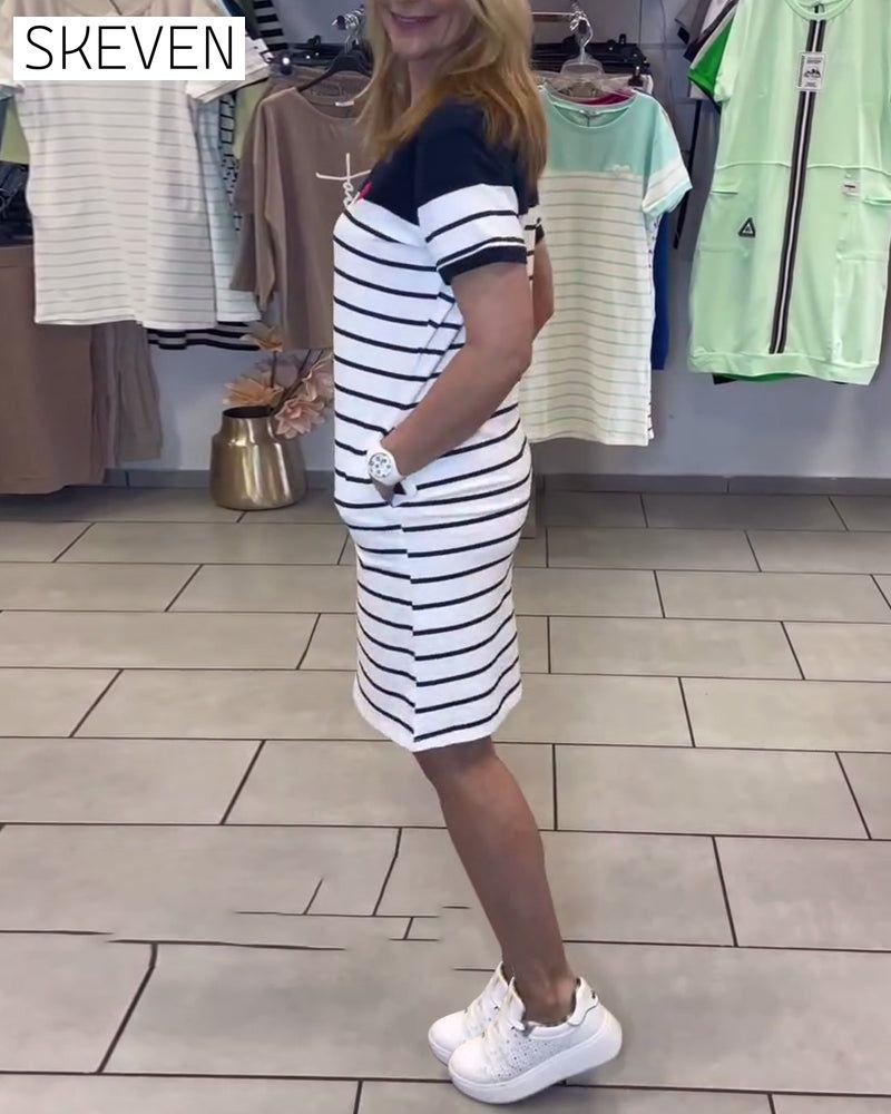Crew Neck Casual Striped Dress