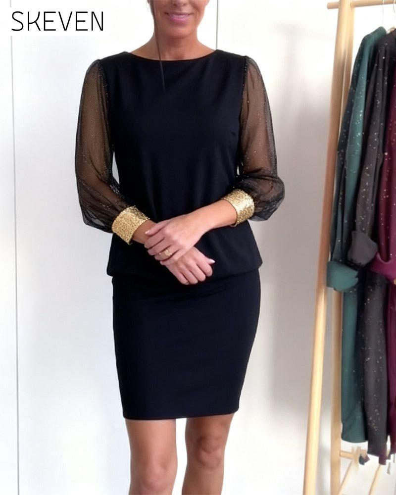 Tulle Color-Blocking Long Sleeve Dress