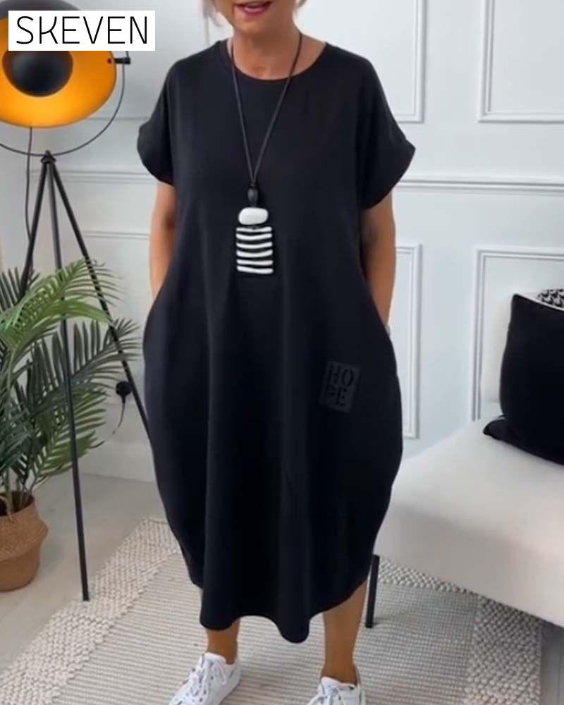 Simple letter print short sleeve casual dress