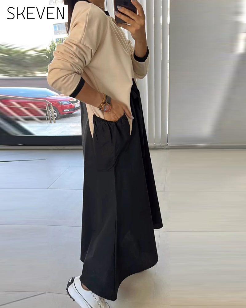 Casual dress with patchwork pockets