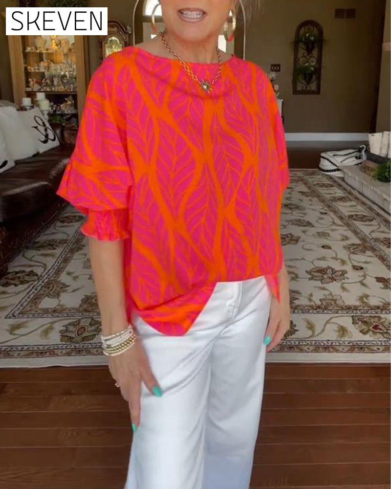 Round Neck Loose Print Blouse