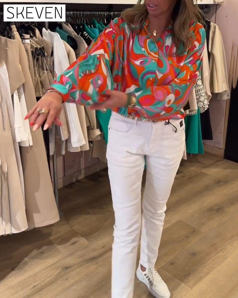 Blouse ample imprimée idéale pour les trajets domicile-travail