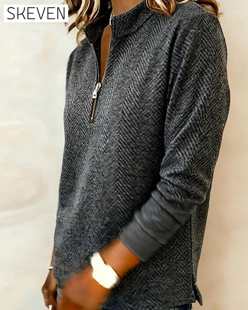 Stand Collar Zipper Casual Sweatshirt