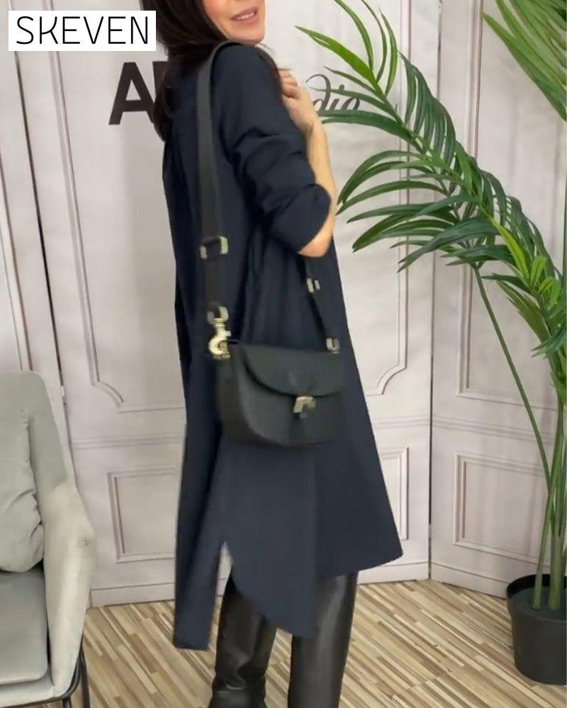 Solid color lapel casual dress
