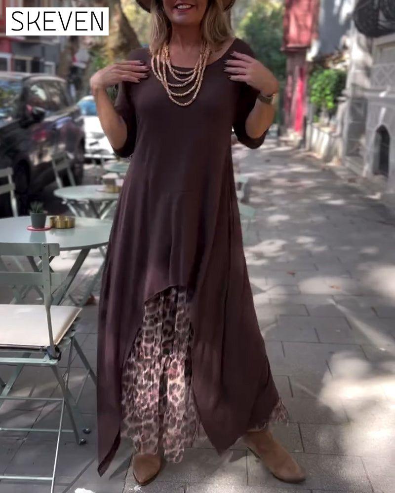 Robe asymétrique unie à manches longues