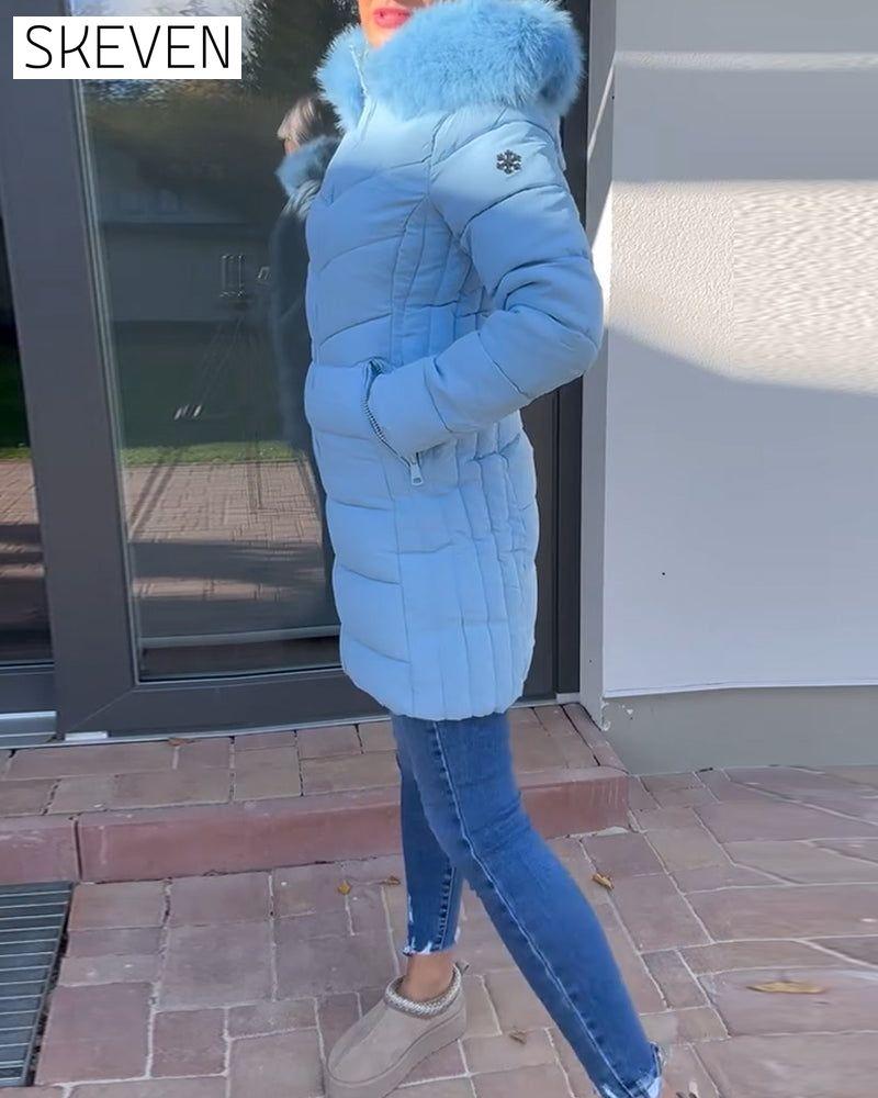 Casual solid color zipper pocket hooded padded jacket
