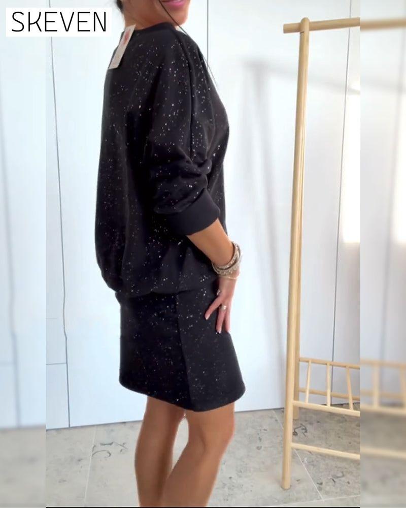 Robe de mode à col rond et fines paillettes