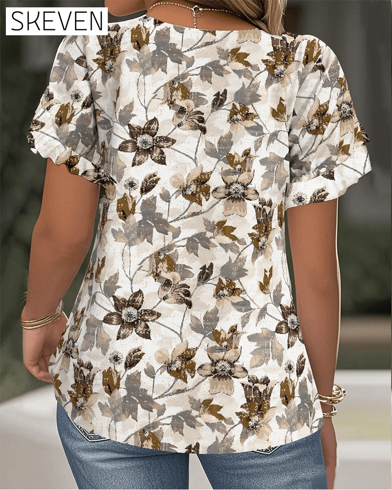 Allround-T-Shirt mit Rüschenärmeln und Print