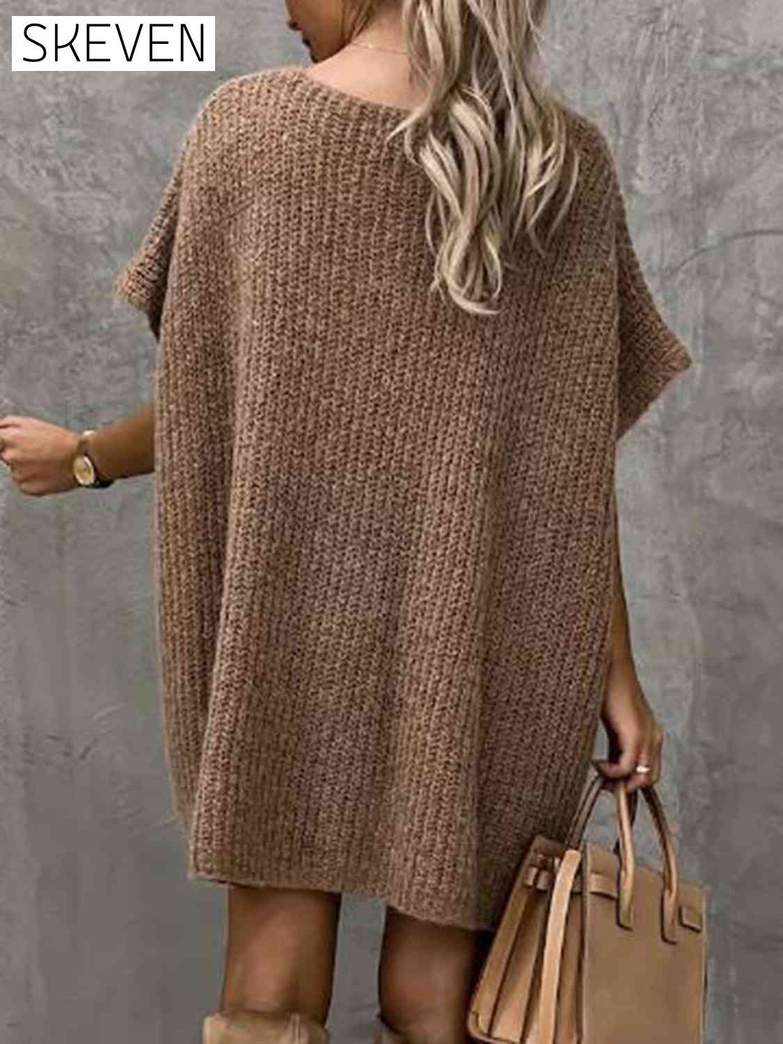 Short Sleeve Sweater Dress with Pockets A@Y@M clothes Ship From Overseas