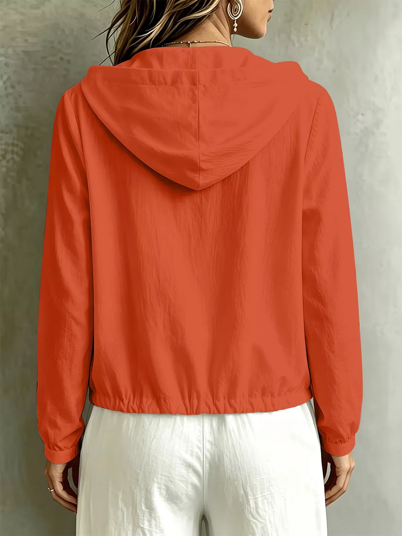 Button Detail Long Sleeve Hooded Blouse