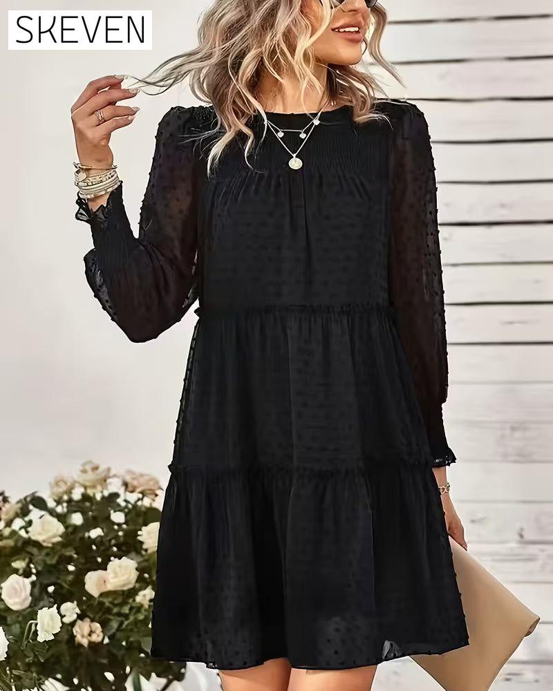 Elegant Puff Sleeves And Three-Dimensional Flowers Dress