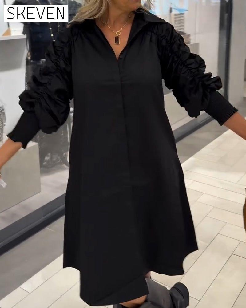 Modisches Hemdkleid mit Reverskragen in Unifarbe