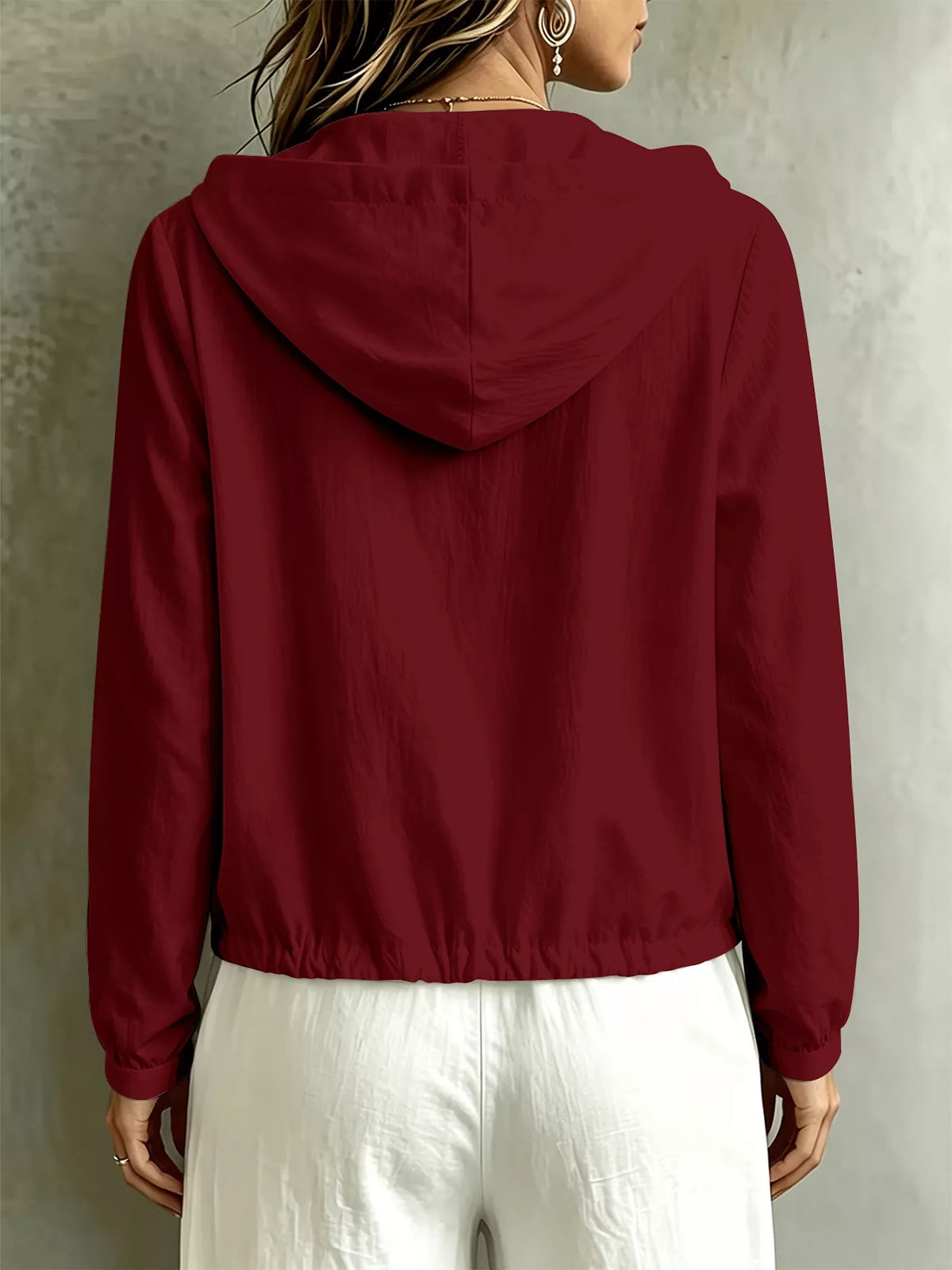 Button Detail Long Sleeve Hooded Blouse