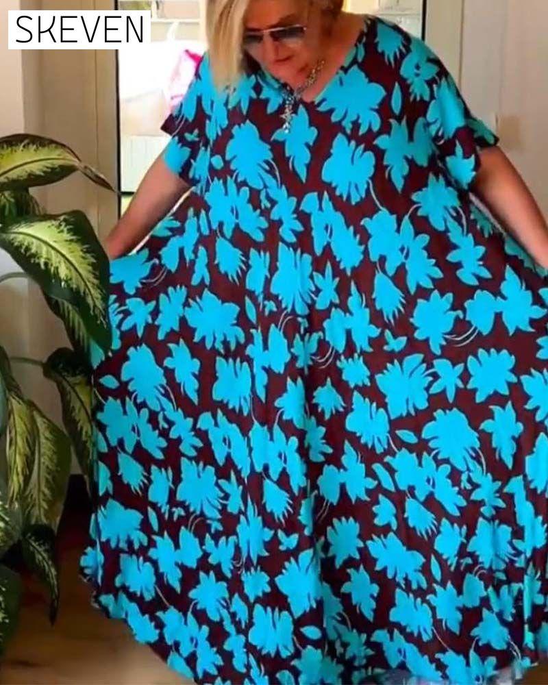 robe ample à imprimé floral et col en V avec poches