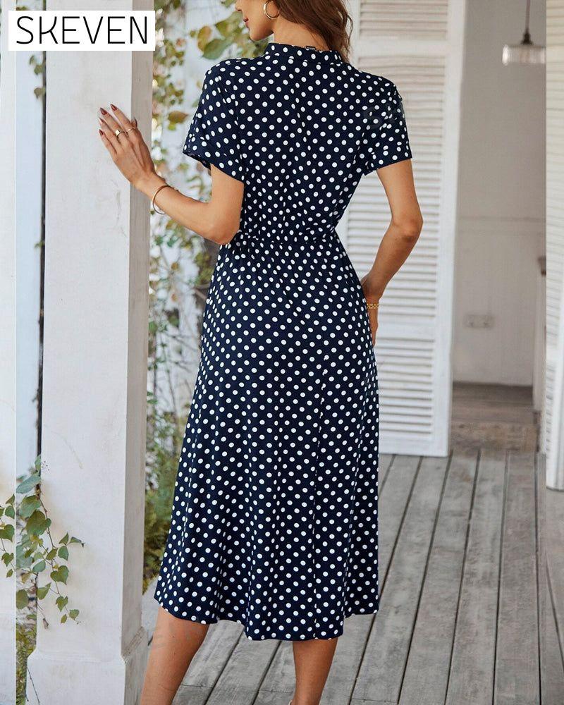 Polka Dot Drawstring Button Dress