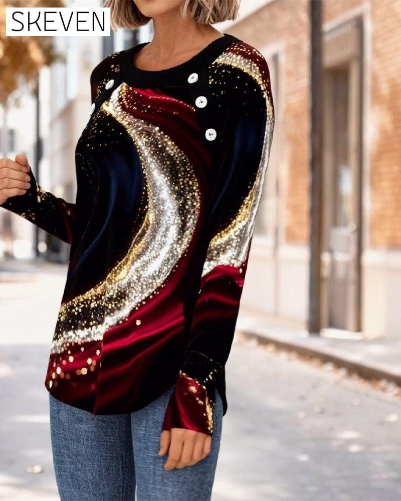 Crew Neck Long-Sleeved Printed T-Shirt