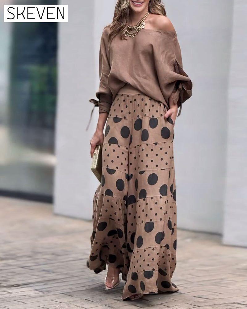 Polka dot print one-shoulder two-piece suit 202466 spring summer two-piece sets