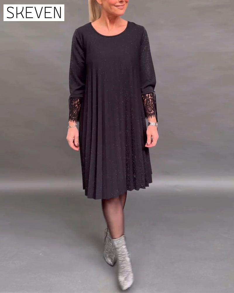 robe plissée en dentelle patchwork de couleur unie