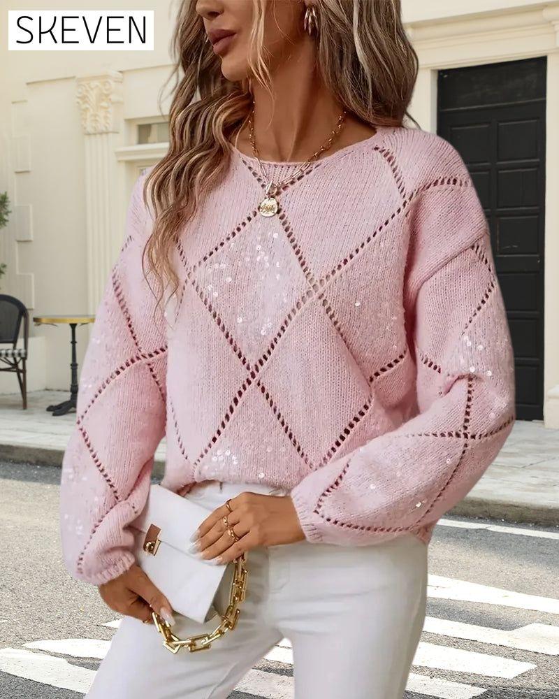 Elegant Hollow-Out Sequin Pullover