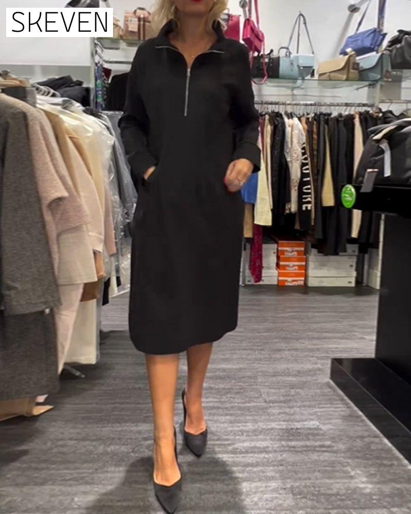 einfarbiges Kleid mit Stehkragen und Reißverschluss