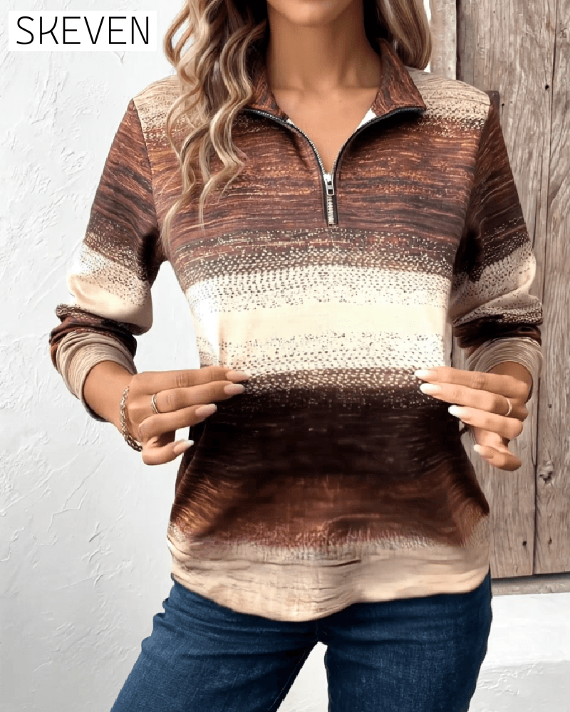 Sweatshirt mit Stehkragen und halbem Reißverschluss, Farbverlauf