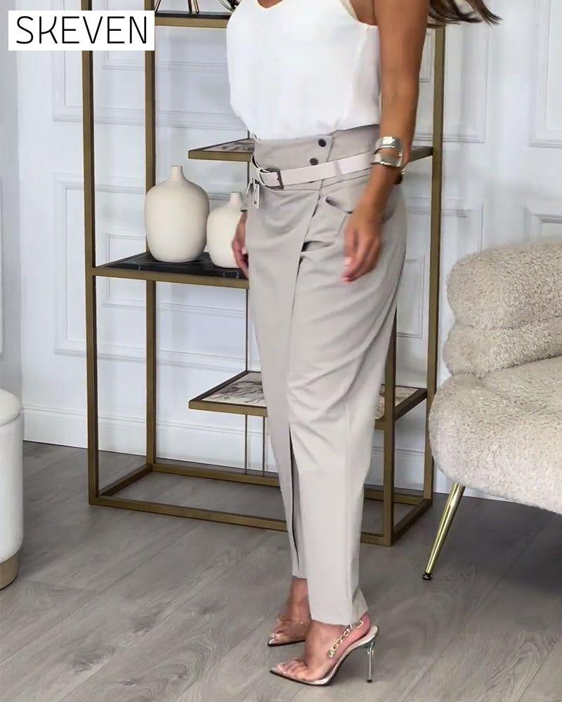 Fashionable solid color pocket irregular patchwork pants 2024 f/w pants spring