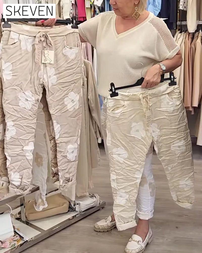 Lässige bedruckte Hose mit Kordelzug