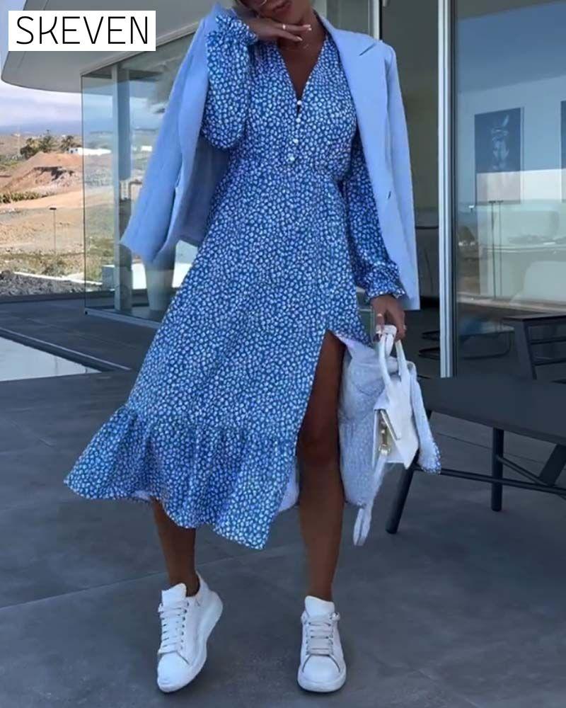 robe patchwork florale à col en V